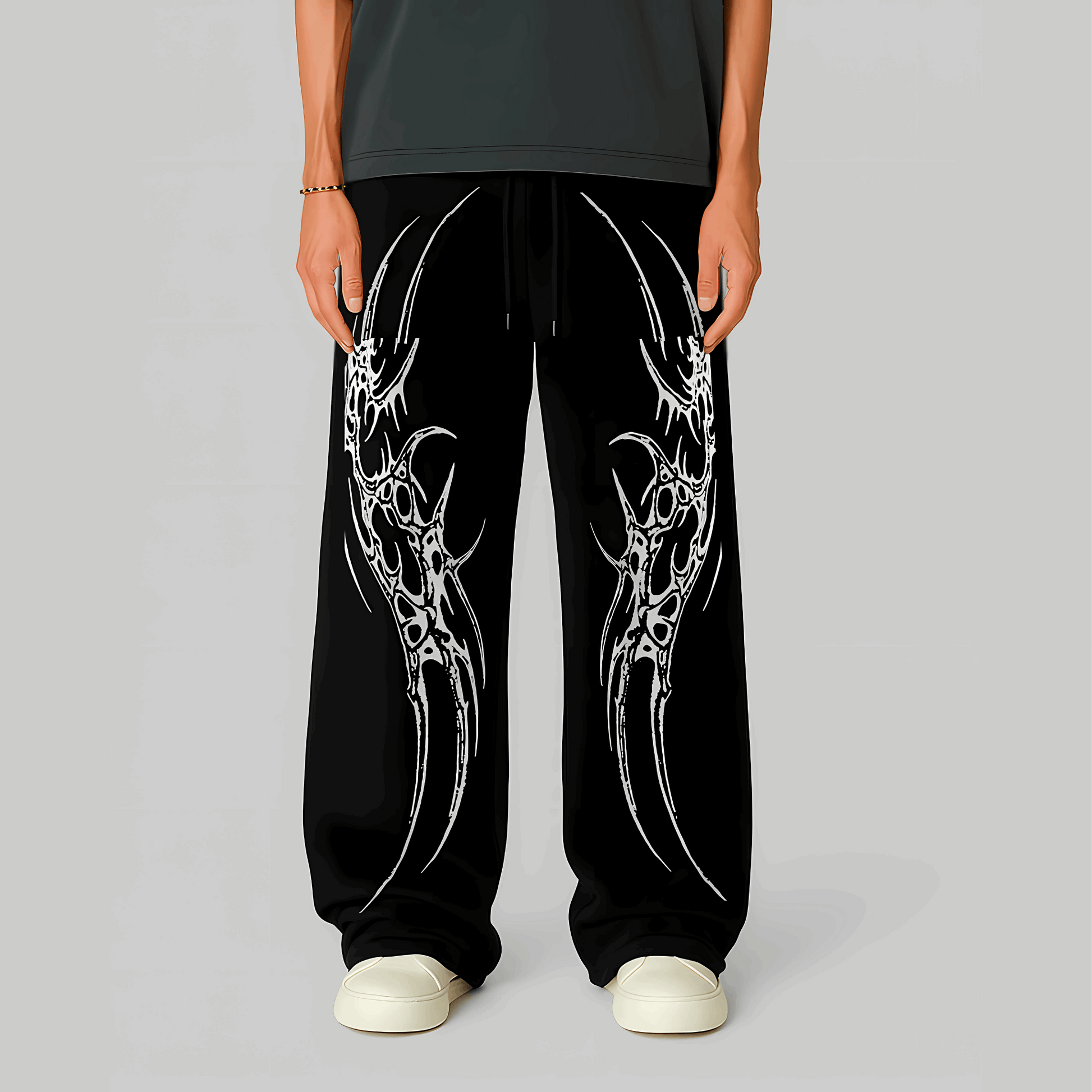 Nightstrike Tribal Pants – Black Oversized Graphic Joggers by Dolce Vio