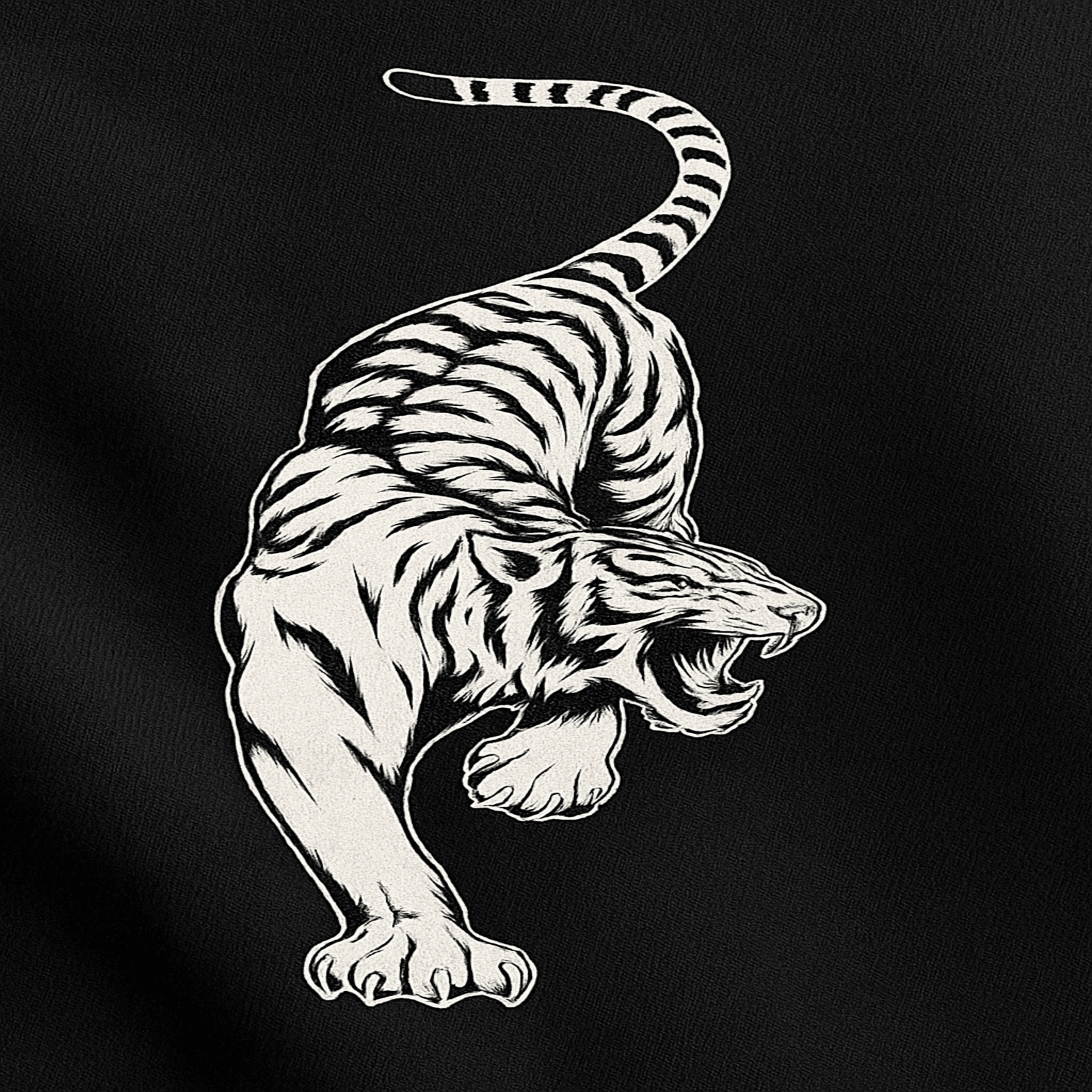 White tiger illustration on a black background