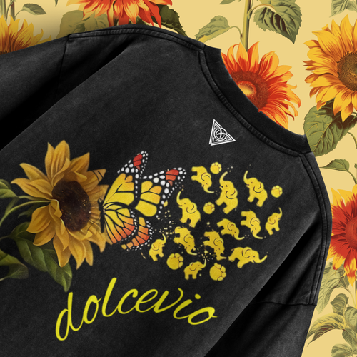 Delca Vio "Golden Bloom" Acid Wash Graphic T-Shirt