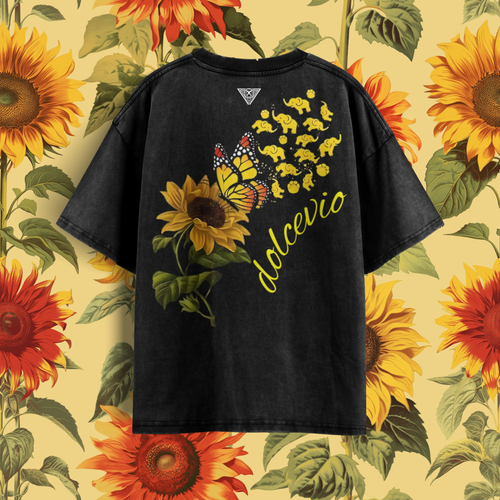 Delca Vio "Golden Bloom" Acid Wash Graphic T-Shirt